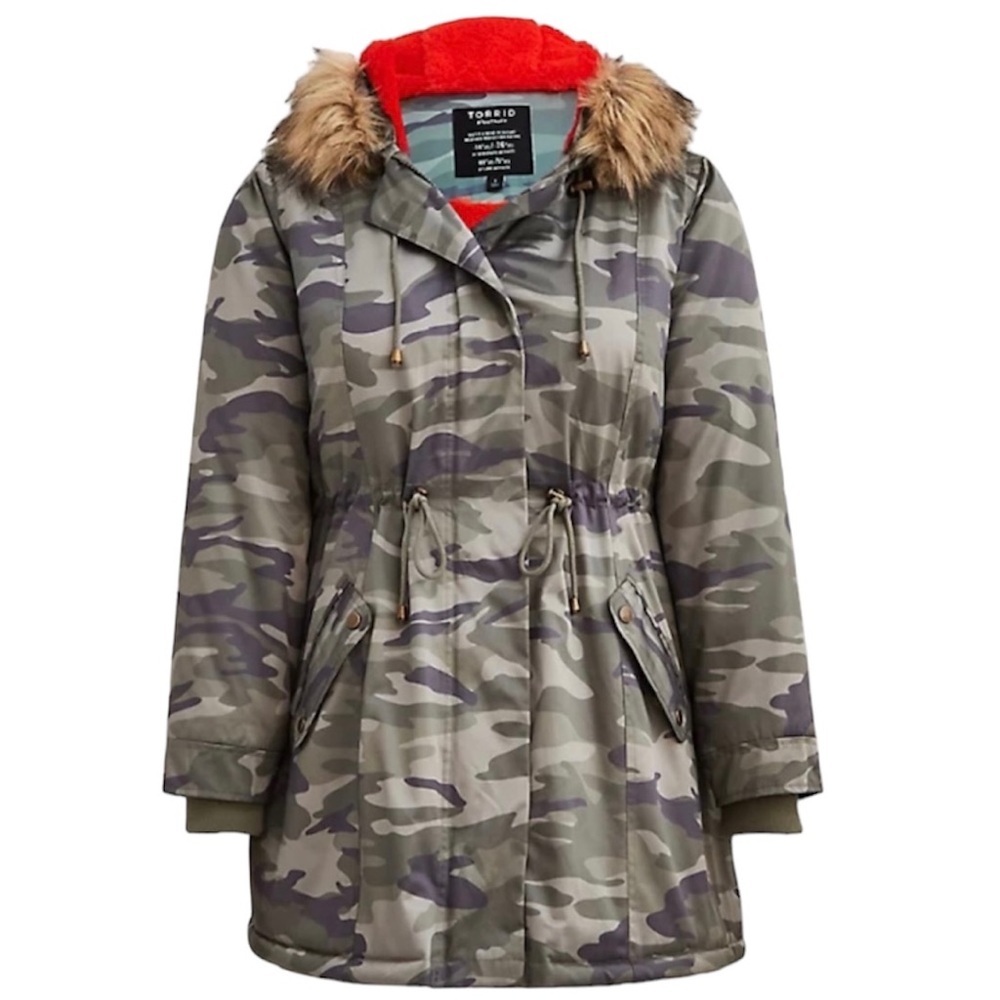 Torrid Women’s Plus Size Camo Fur-Lined Parka Jacket Size 1X 2X 3X